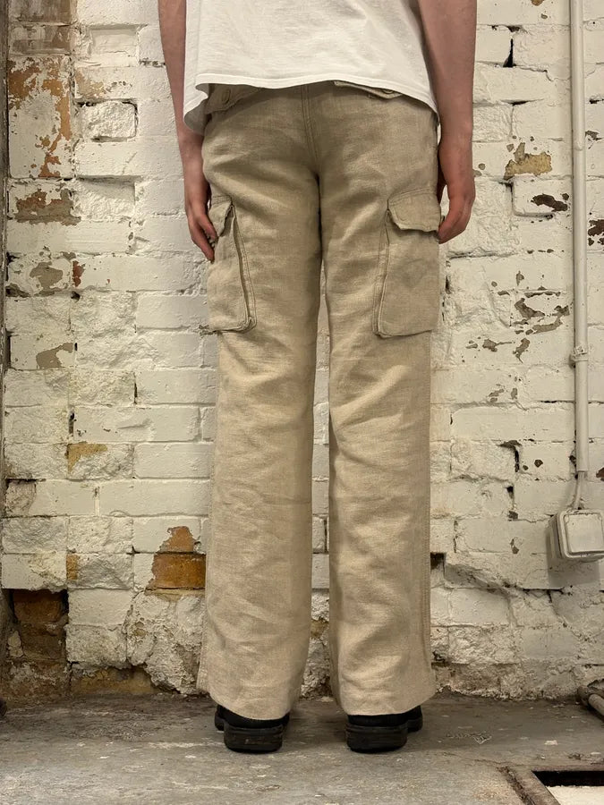 AW2003 Dolce & Gabbana Beige Linen Cargo Pants CvMUxAp 3