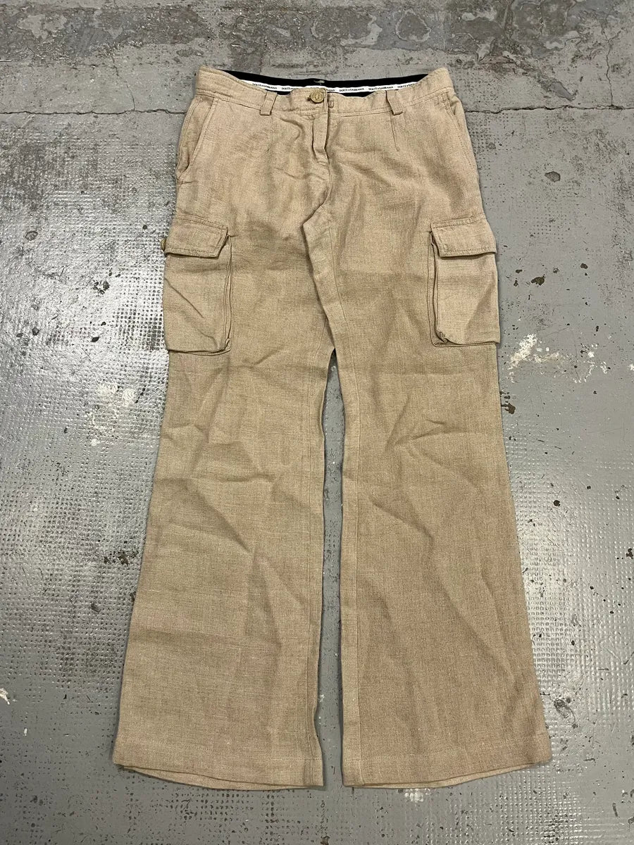 AW2003 Dolce & Gabbana Beige Linen Cargo Pants CvMUxAp 4