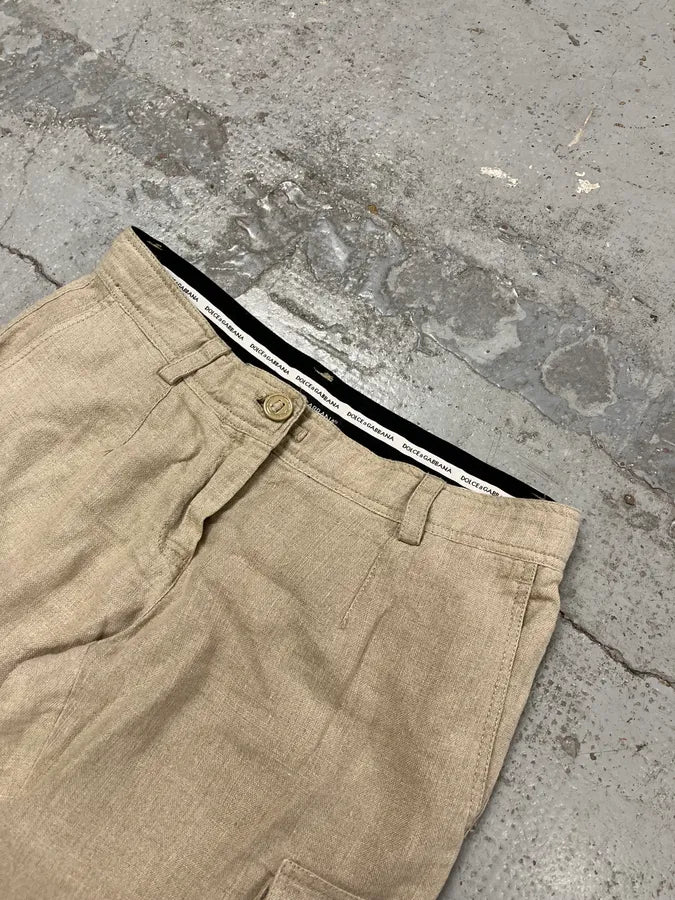 AW2003 Dolce & Gabbana Beige Linen Cargo Pants CvMUxAp 5