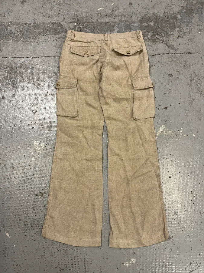 AW2003 Dolce & Gabbana Beige Linen Cargo Pants CvMUxAp 7