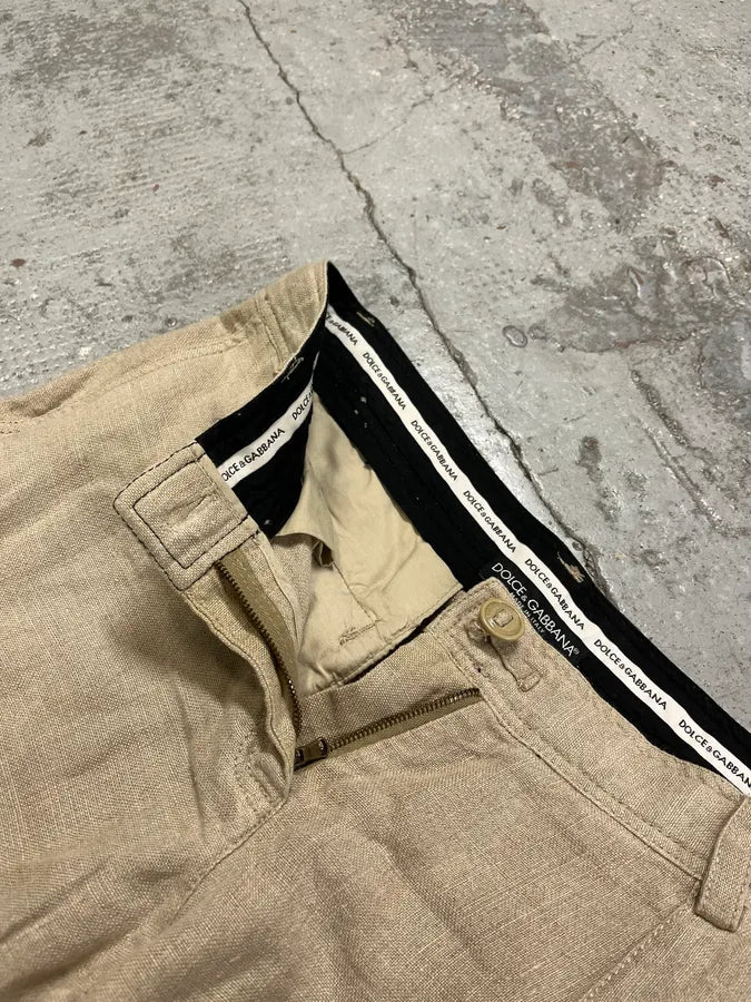 AW2003 Dolce & Gabbana Beige Linen Cargo Pants CvMUxAp 8