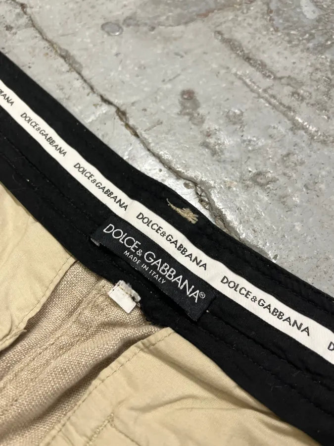 AW2003 Dolce & Gabbana Beige Linen Cargo Pants CvMUxAp 9