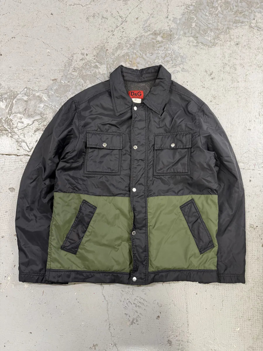 AW2003 Dolce & Gabbana Black & Khaki Green Nylon Jacket phJxZVi 3