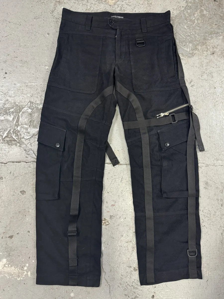 AW2003 Dolce & Gabbana Black Bondage Strapped Cargo Pants (L) UyjrwYK 0