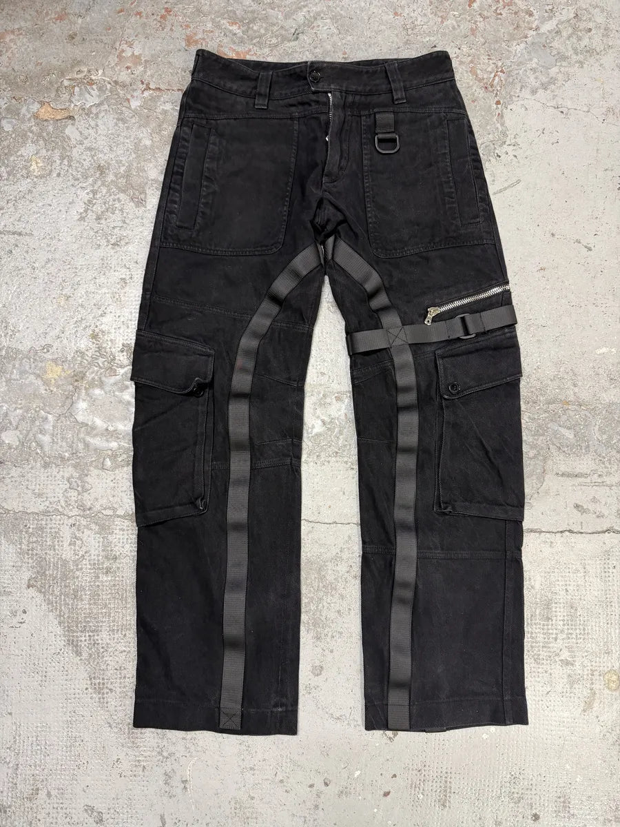 AW2003 Dolce & Gabbana Black Cargo Straps Bondage Pants SQyVNwd 0