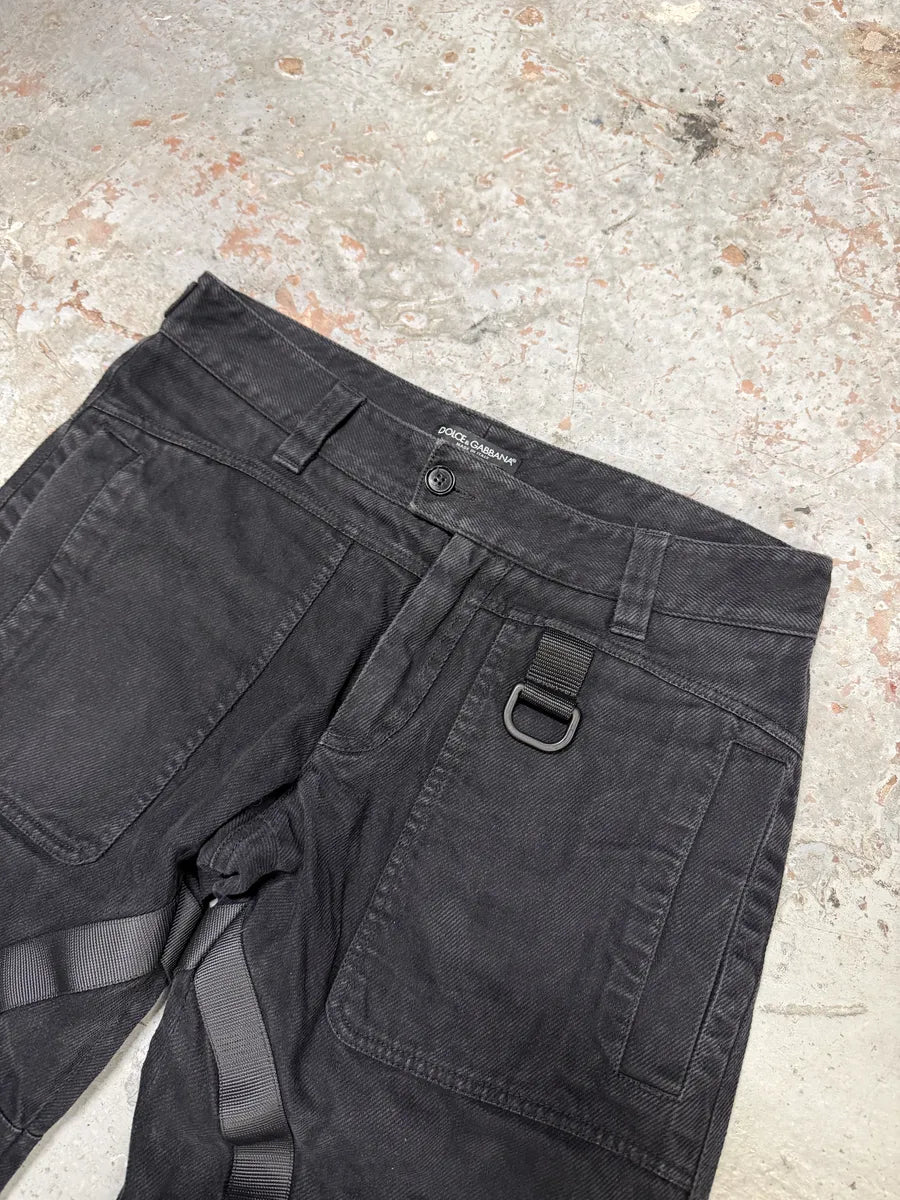 AW2003 Dolce & Gabbana Black Cargo Straps Bondage Pants SQyVNwd 10