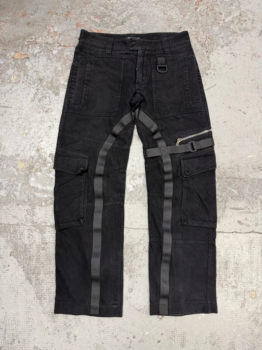 AW2003 Dolce & Gabbana Black Cargo Straps Bondage Pants SQyVNwd 8