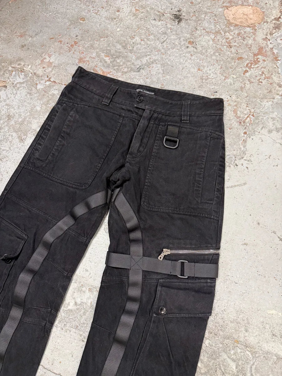 AW2003 Dolce & Gabbana Black Cargo Straps Bondage Pants SQyVNwd 9