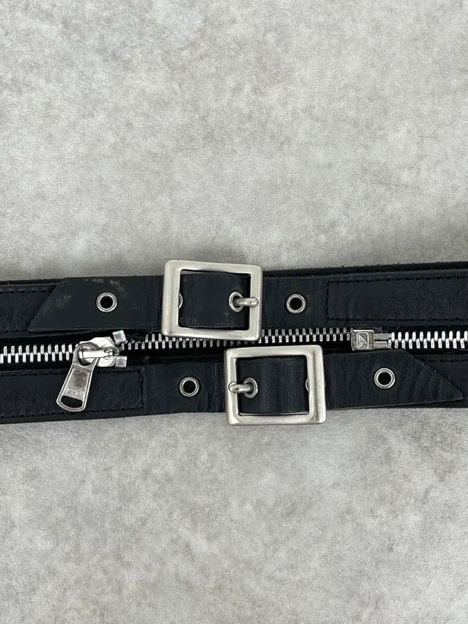 AW2003 Dolce & Gabbana Black Detachable Zip Leather Belt JTMytvS 5