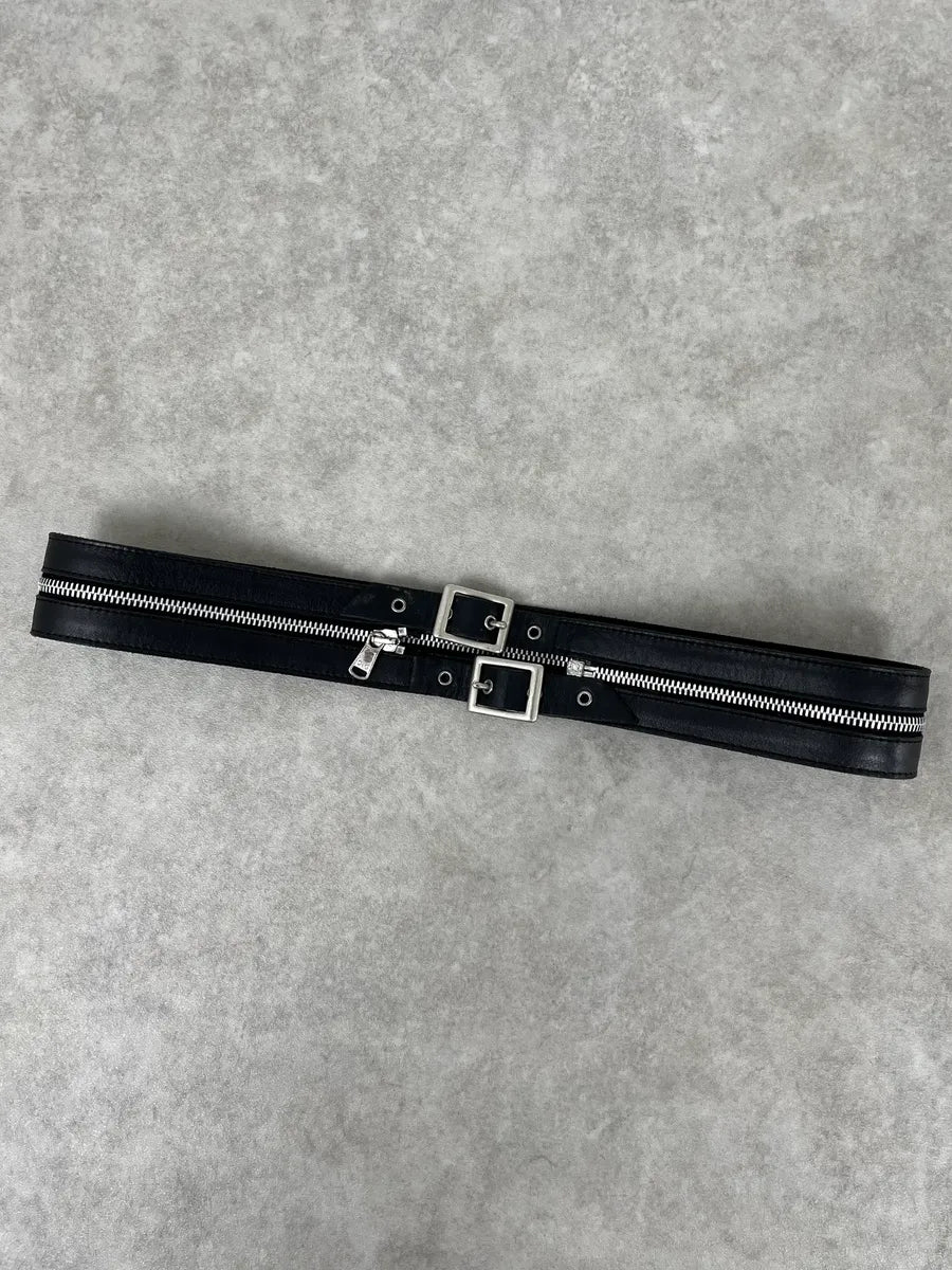 AW2003 Dolce & Gabbana Black Detachable Zip Leather Belt JTMytvS 4