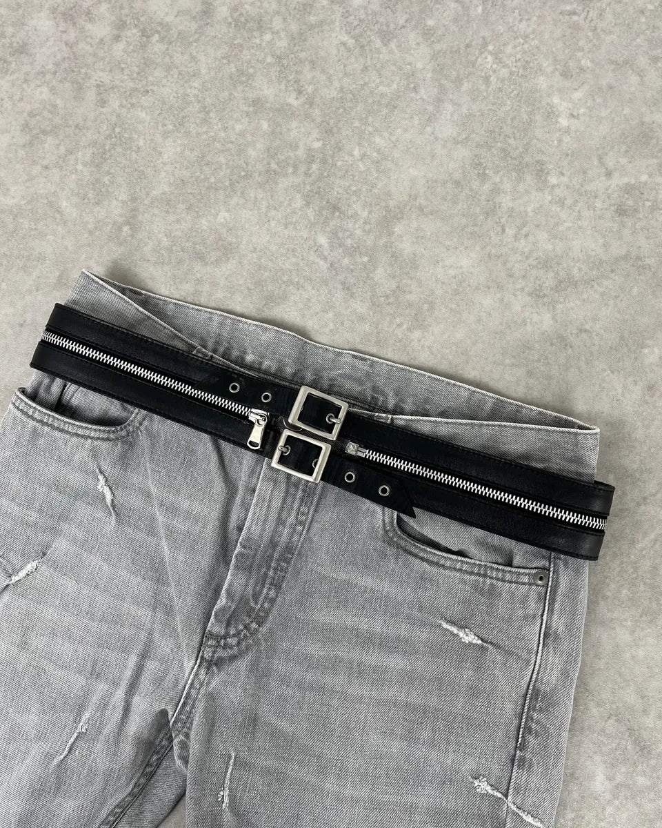 AW2003 Dolce & Gabbana Black Detachable Zip Leather Belt JTMytvS 0