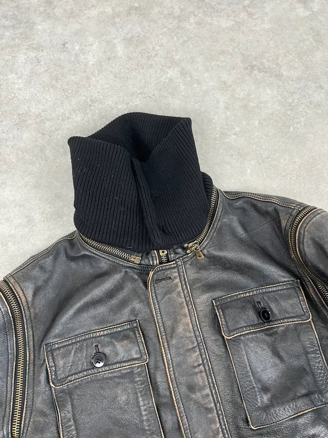 AW2003 Dolce & Gabbana Brown Faded Zip Bomber Cargo Pocket Jacket  GQflTHB 8