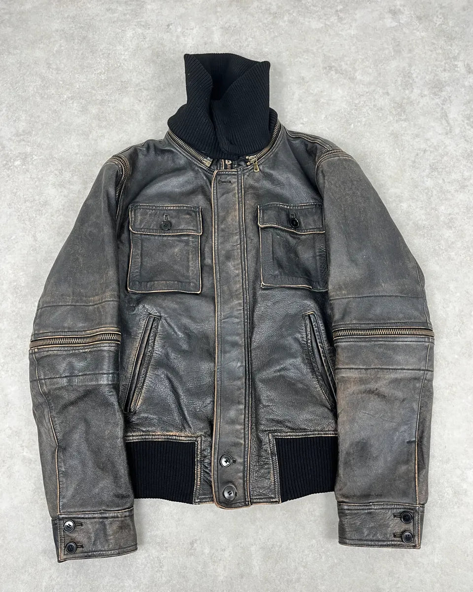 AW2003 Dolce & Gabbana Brown Faded Zip Bomber Cargo Pocket Jacket  GQflTHB 0
