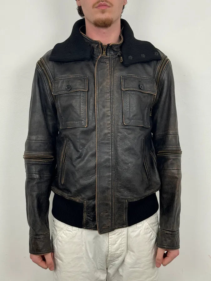 AW2003 Dolce & Gabbana Brown Faded Zip Bomber Cargo Pocket Jacket  GQflTHB 3