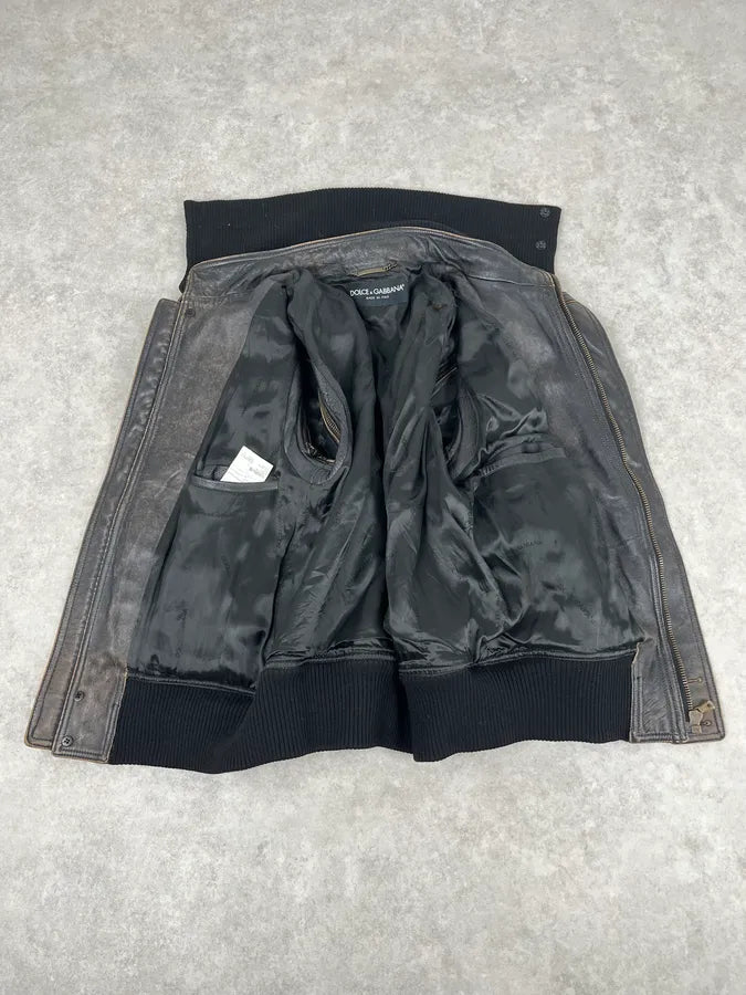 AW2003 Dolce & Gabbana Brown Faded Zip Bomber Cargo Pocket Jacket  GQflTHB 9