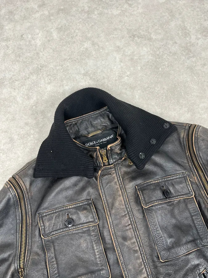 AW2003 Dolce & Gabbana Brown Faded Zip Bomber Cargo Pocket Jacket  GQflTHB 6