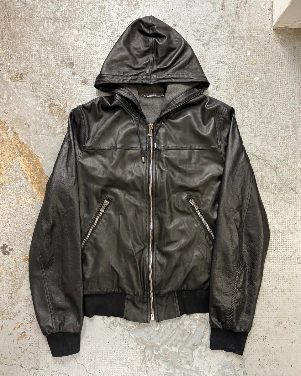 AW2003 Dolce & Gabbana Black Hooded Lambskin Bomber Jacket  rUsRCBY 0