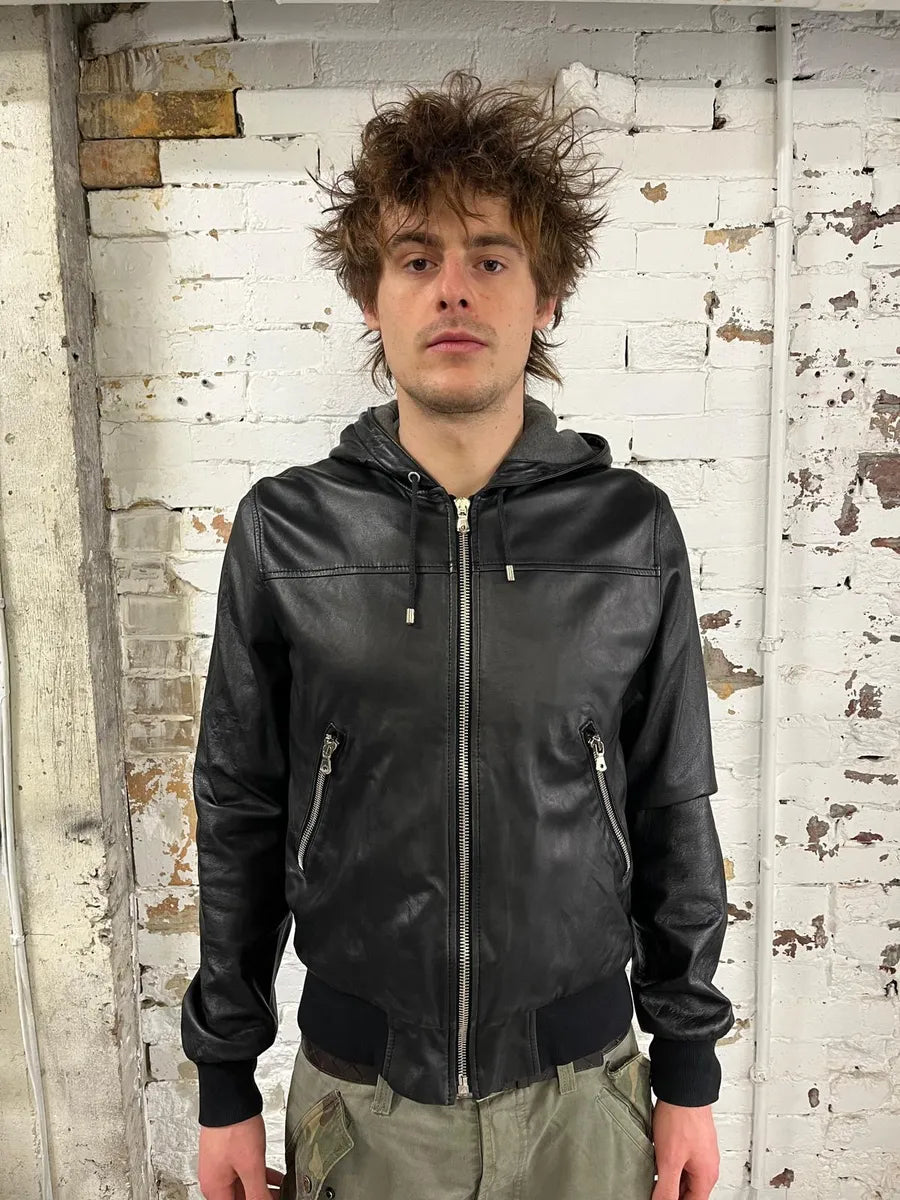 AW2003 Dolce & Gabbana Black Hooded Lambskin Bomber Jacket  rUsRCBY 2