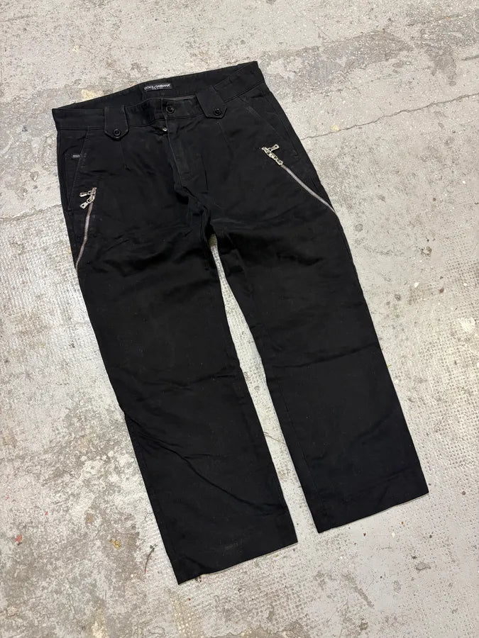 AW2003 Dolce & Gabbana Black Side Zips Anatomic Pants subDFVA 4