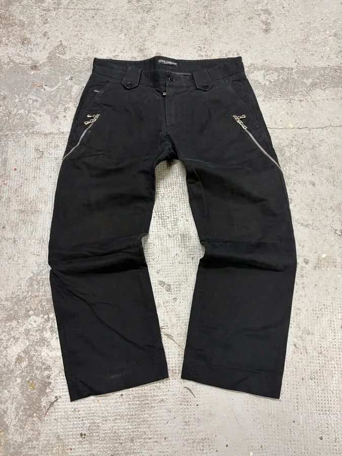 AW2003 Dolce & Gabbana Black Side Zips Anatomic Pants subDFVA 4