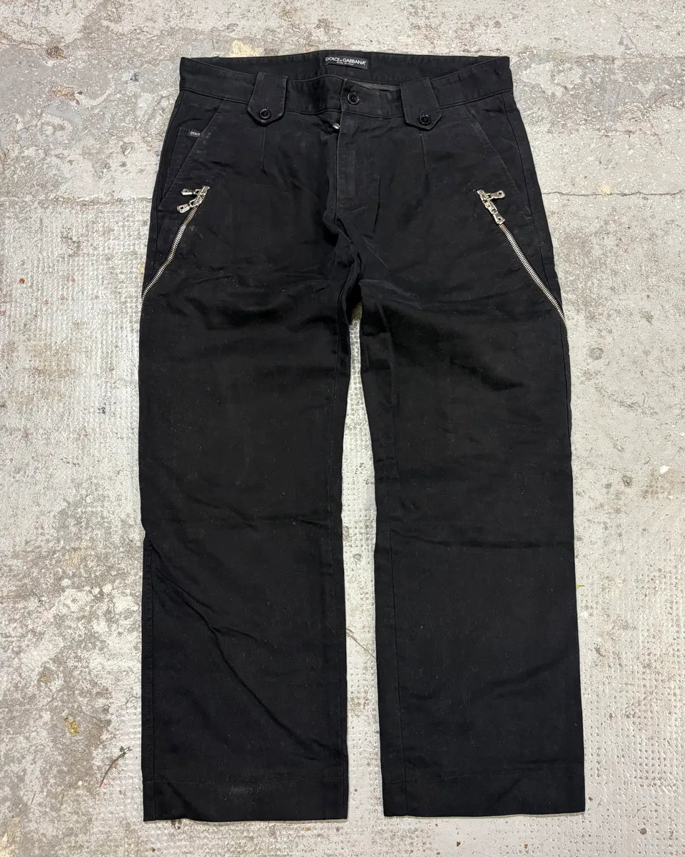 AW2003 Dolce & Gabbana Black Side Zips Anatomic Pants subDFVA 0