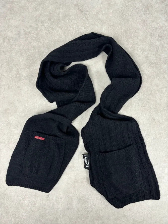 AW2003 Dolce & Gabbana Black Wool Pocket Scarf NbzPTyM 5