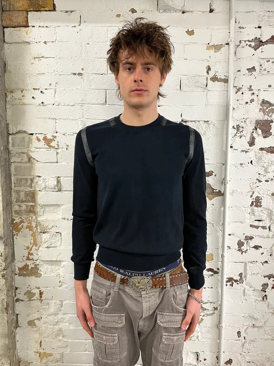 AW2003 Dolce & Gabbana Black Wool Tapes Sweater pqsbiua 1