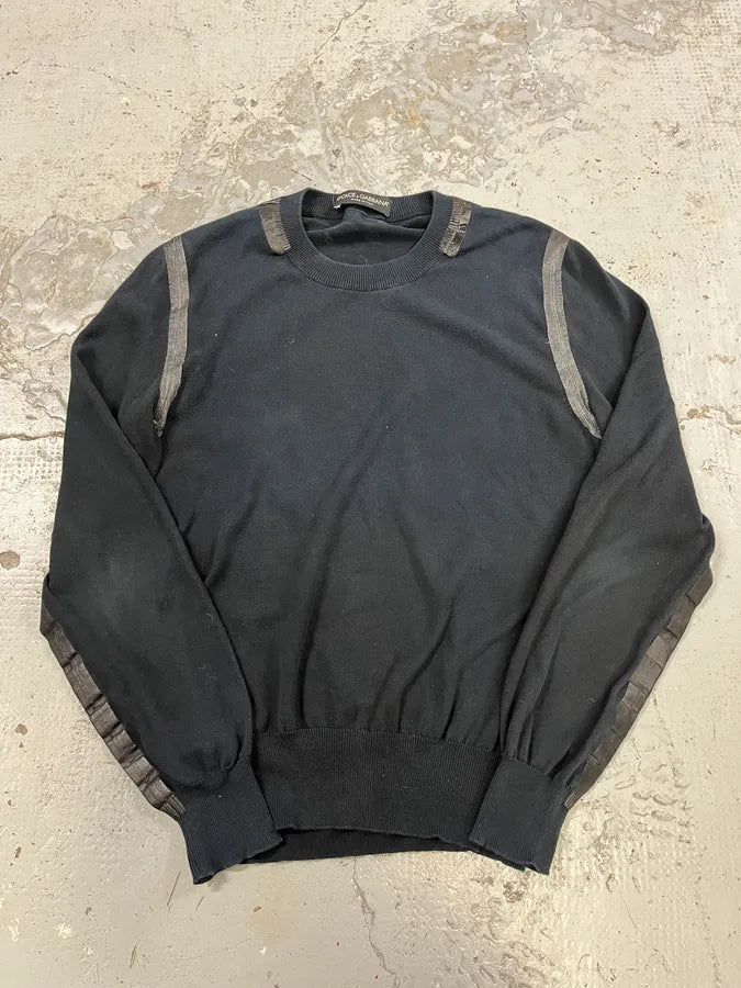 AW2003 Dolce & Gabbana Black Wool Tapes Sweater pqsbiua 3
