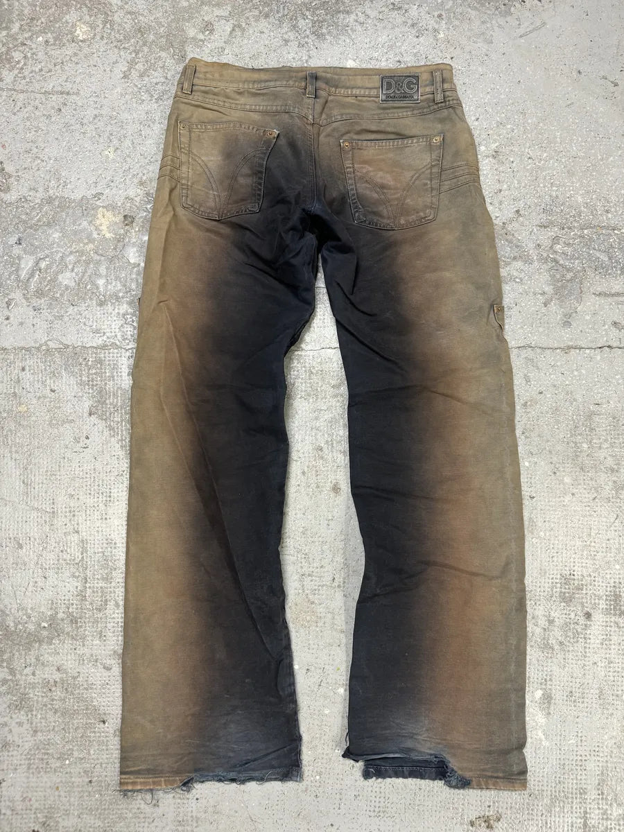 AW2003 Dolce & Gabbana Bleached Multi Pockets Beige/Dark Pants (M/L) mFQtQQw 4