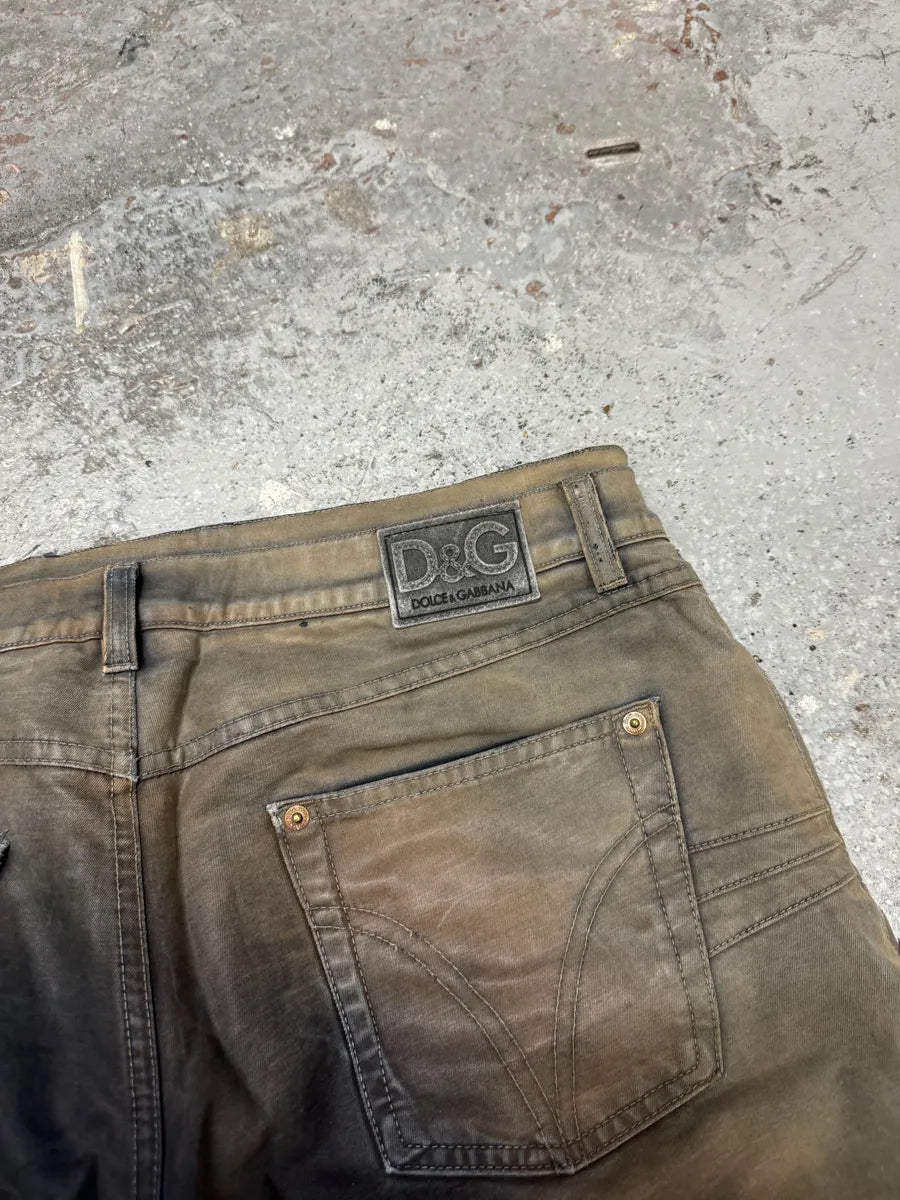 AW2003 Dolce & Gabbana Bleached Multi Pockets Beige/Dark Pants (M/L) mFQtQQw 7