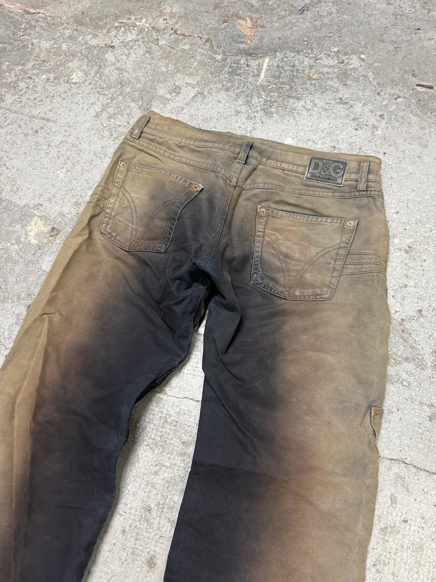 AW2003 Dolce & Gabbana Bleached Multi Pockets Beige/Dark Pants (M/L) mFQtQQw 8