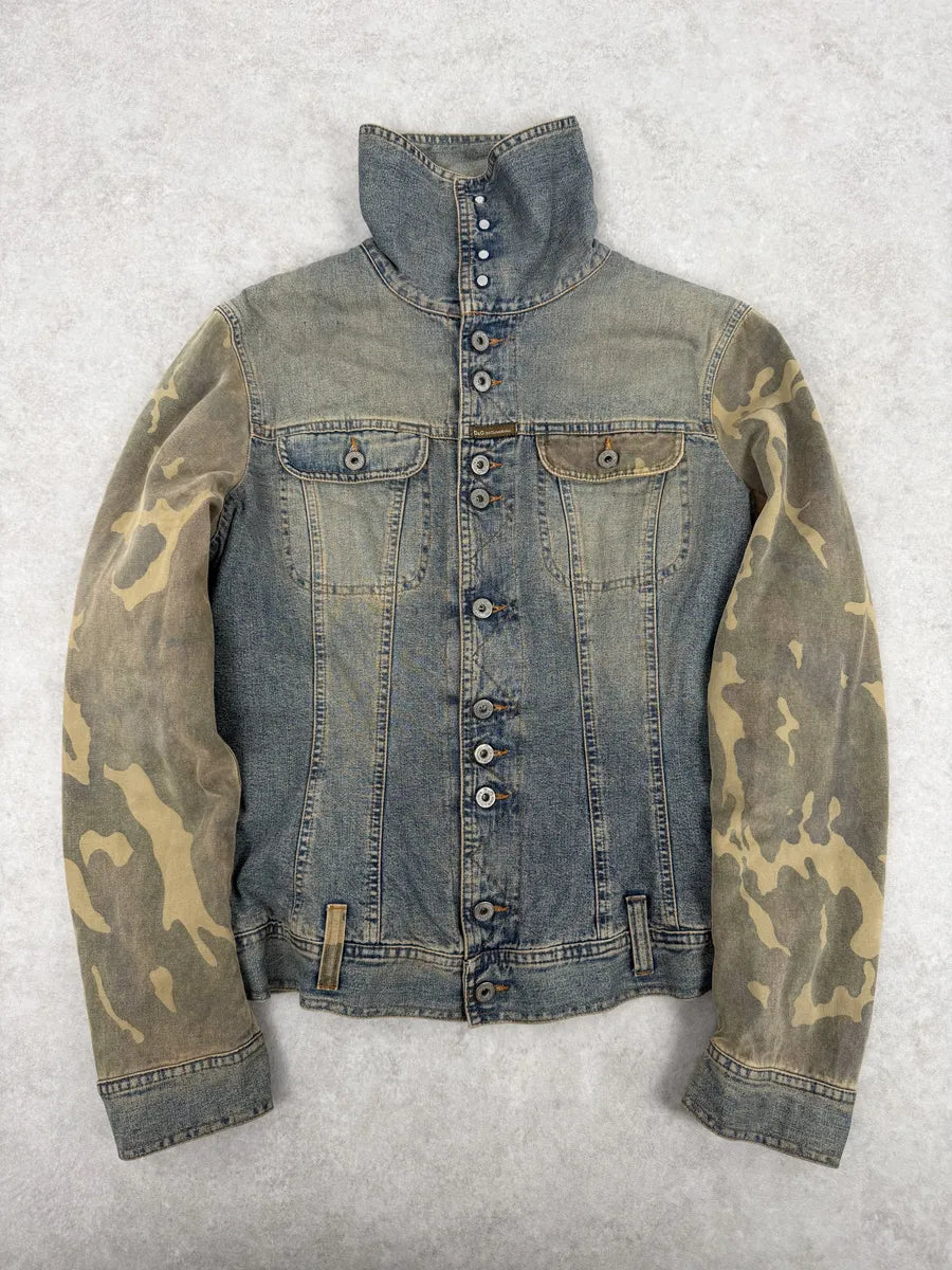 AW2003 Dolce & Gabbana Blue Denim Hybrid Camo Buttoned Jacket oglNoBe 7