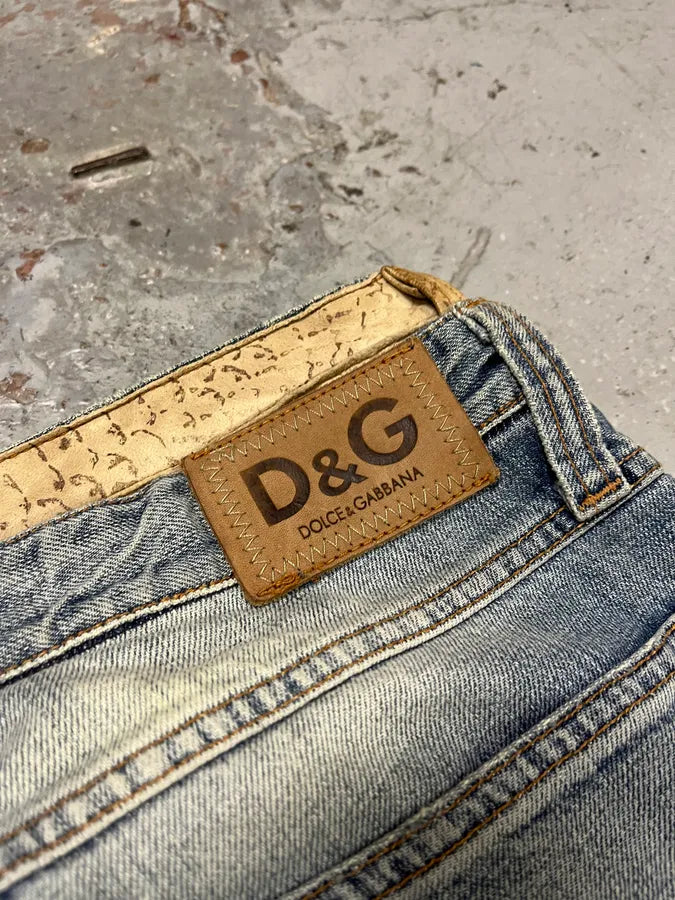 AW2003 Dolce & Gabbana Blue Distressed Double Waisted Denim Jeans (M/L) jTRblge 10
