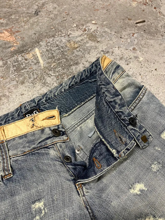 AW2003 Dolce & Gabbana Blue Distressed Double Waisted Denim Jeans (M/L) jTRblge 11