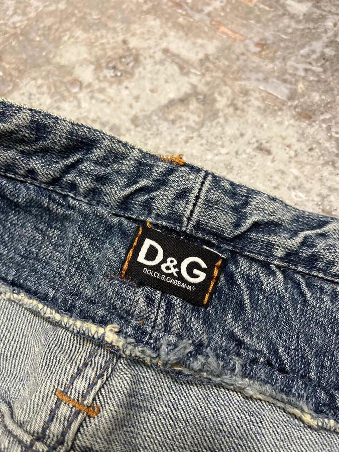 AW2003 Dolce & Gabbana Blue Distressed Double Waisted Denim Jeans (M/L) jTRblge 12