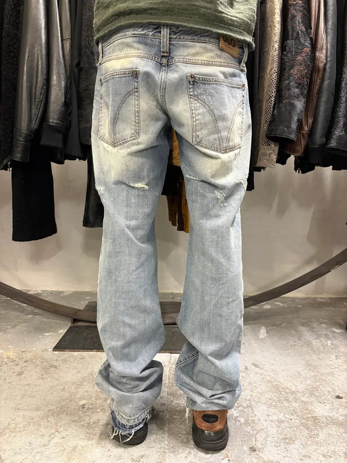 AW2003 Dolce & Gabbana Blue Distressed Double Waisted Denim Jeans (M/L) jTRblge 4