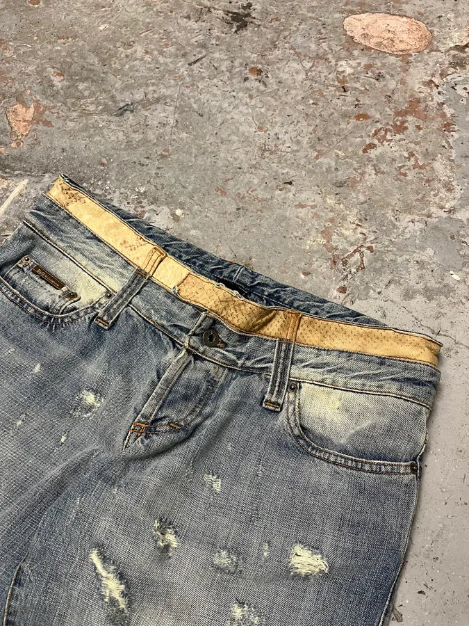AW2003 Dolce & Gabbana Blue Distressed Double Waisted Denim Jeans (M/L) jTRblge 5