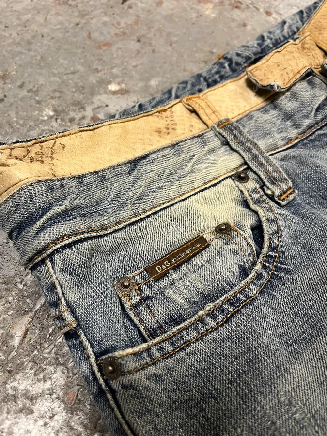 AW2003 Dolce & Gabbana Blue Distressed Double Waisted Denim Jeans (M/L) jTRblge 7