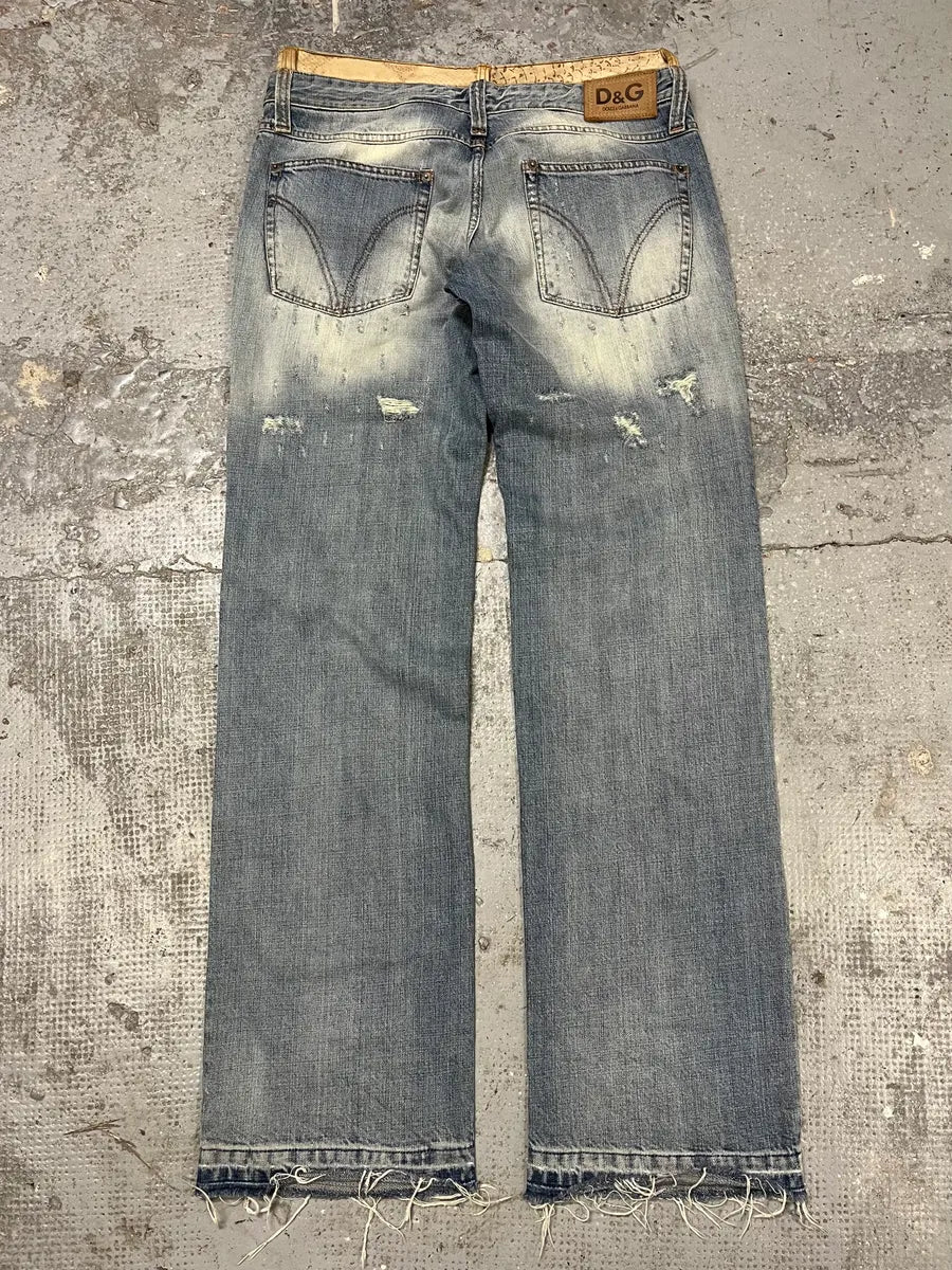 AW2003 Dolce & Gabbana Blue Distressed Double Waisted Denim Jeans (M/L) jTRblge 8