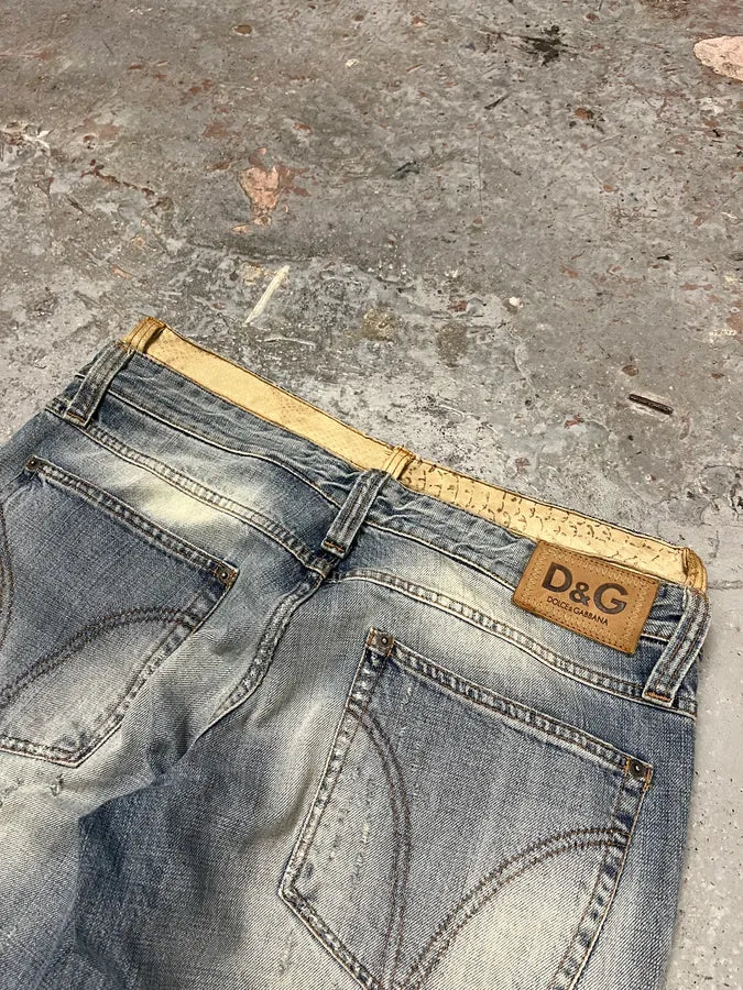 AW2003 Dolce & Gabbana Blue Distressed Double Waisted Denim Jeans (M/L) jTRblge 9