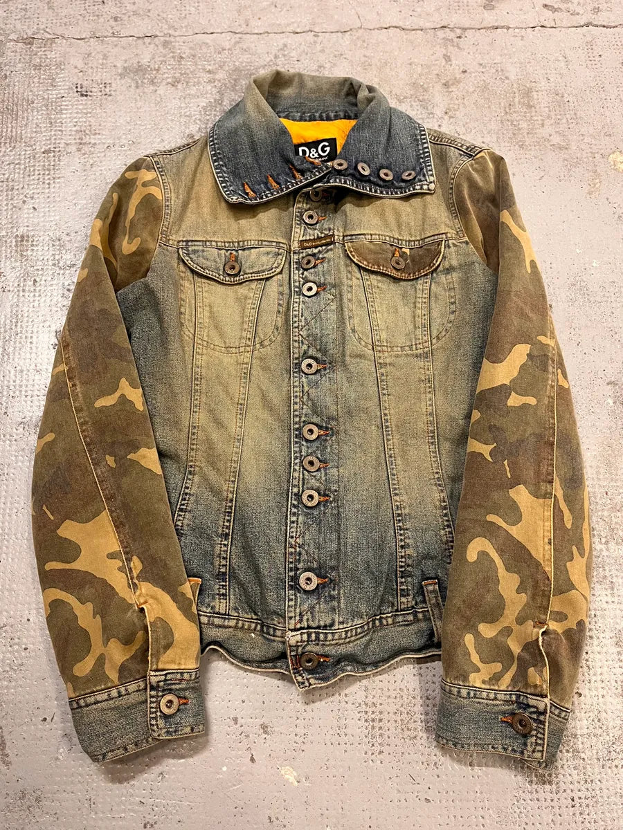 AW2003 Dolce & Gabbana Blue Faded Denim Camo Sleeves Jacket LFKFrPU 0