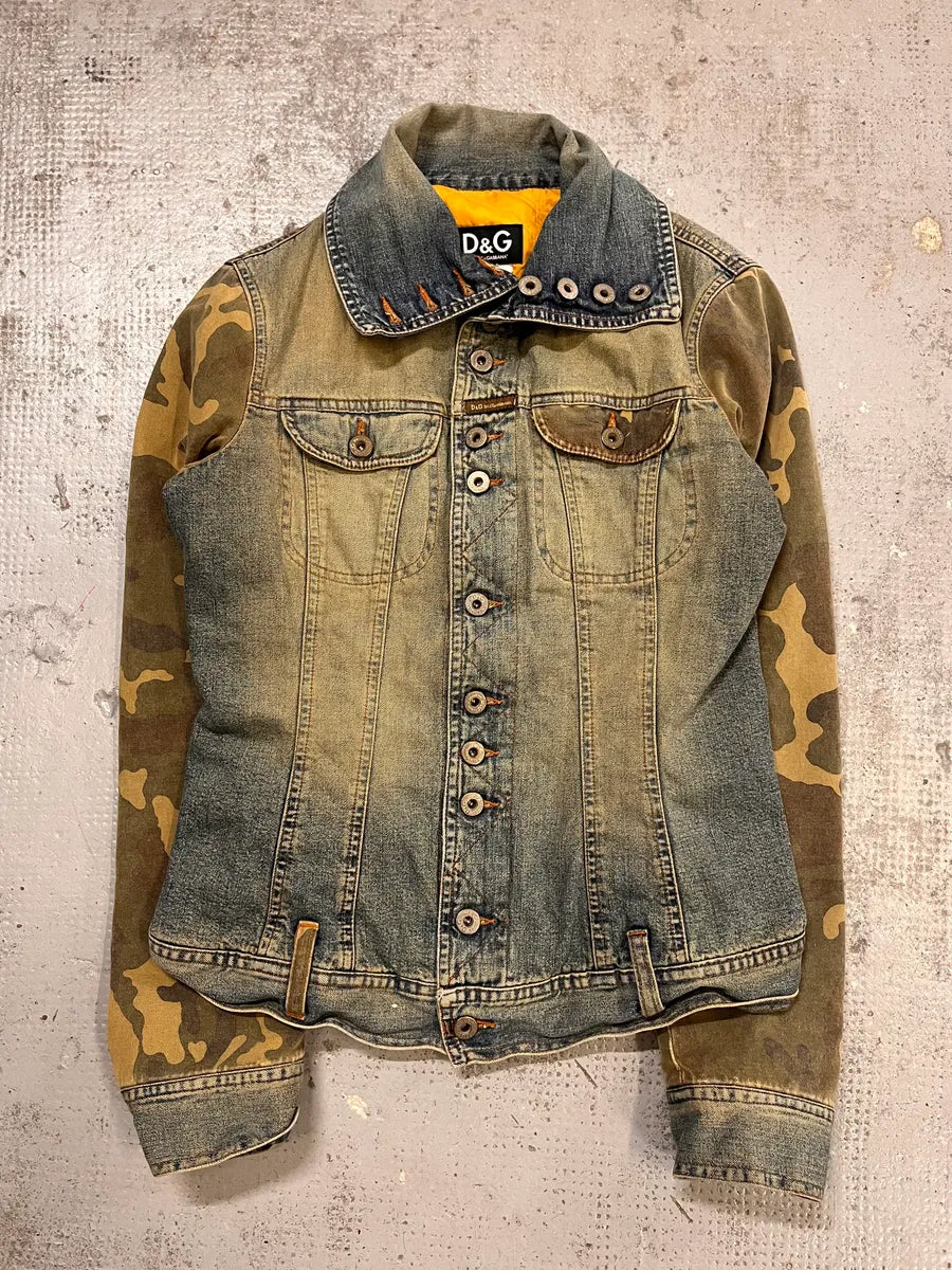 AW2003 Dolce & Gabbana Blue Faded Denim Camo Sleeves Jacket LFKFrPU 3