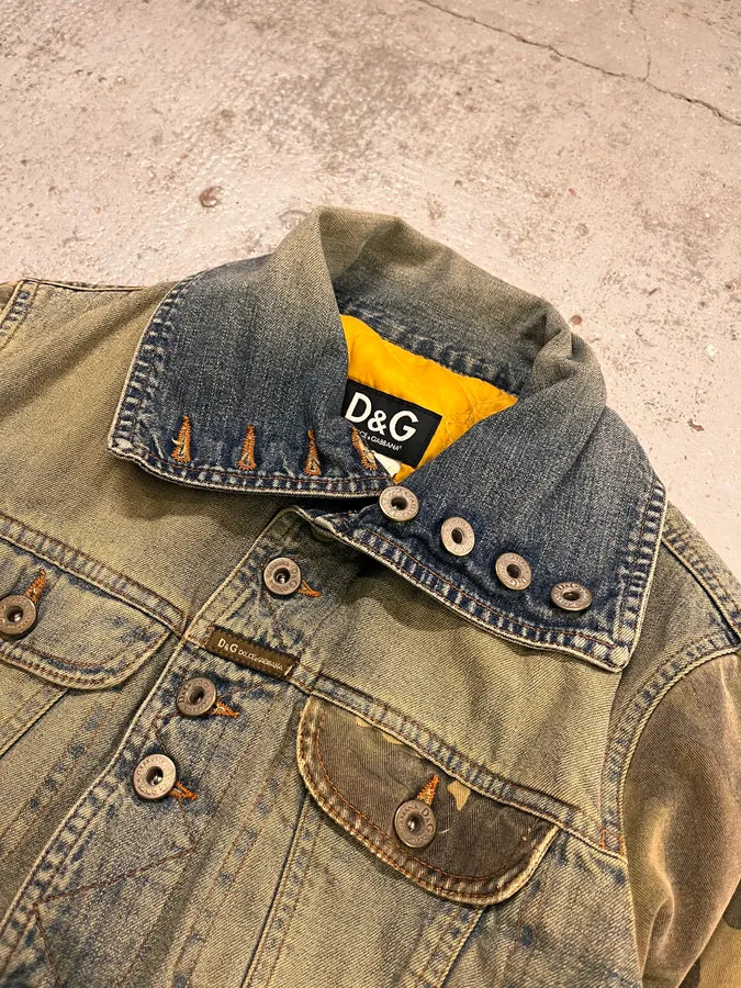 AW2003 Dolce & Gabbana Blue Faded Denim Camo Sleeves Jacket LFKFrPU 4