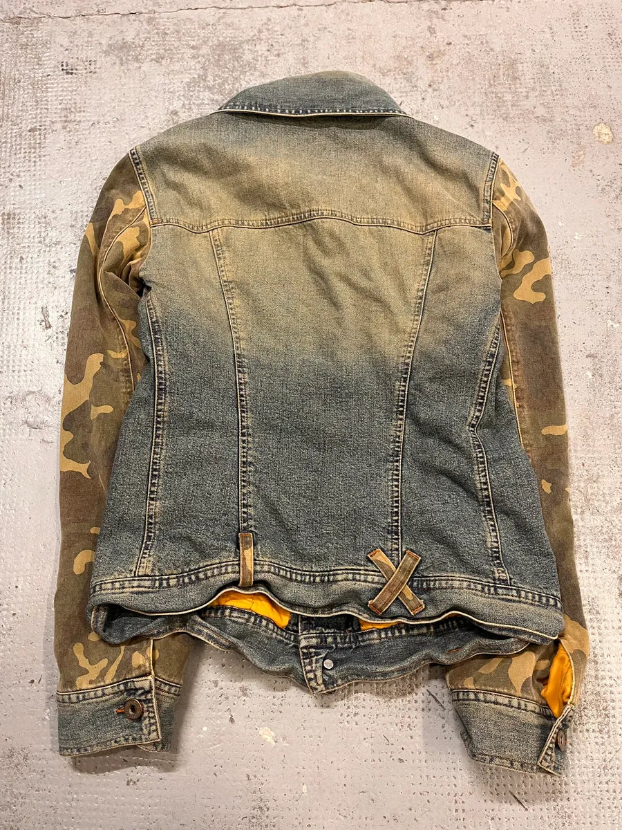 AW2003 Dolce & Gabbana Blue Faded Denim Camo Sleeves Jacket LFKFrPU 6