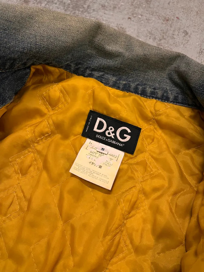 AW2003 Dolce & Gabbana Blue Faded Denim Camo Sleeves Jacket LFKFrPU 8