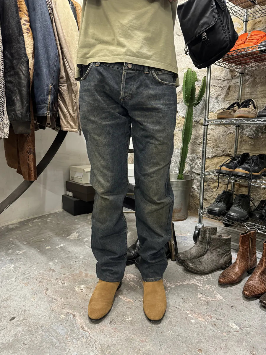 AW2003 Dolce & Gabbana Blue Faded Double Waisted Jeans (M) 1