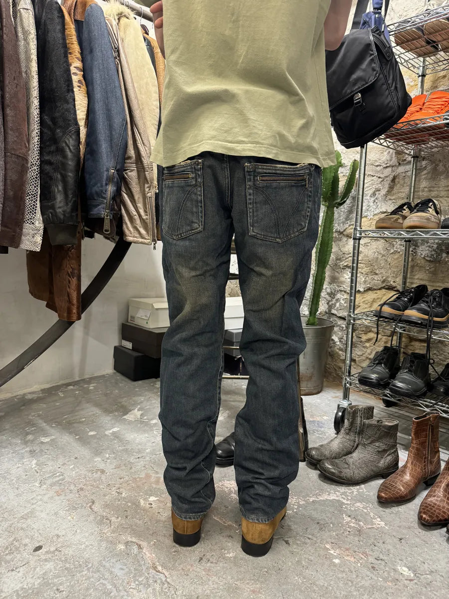 AW2003 Dolce & Gabbana Blue Faded Double Waisted Jeans (M) 2