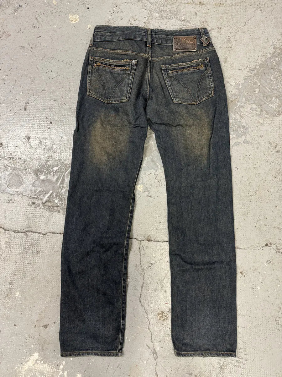 AW2003 Dolce & Gabbana Blue Faded Double Waisted Jeans (M) 3