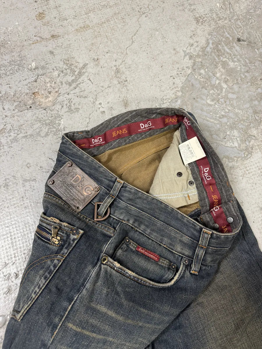 AW2003 Dolce & Gabbana Blue Faded Double Waisted Jeans (M) 6