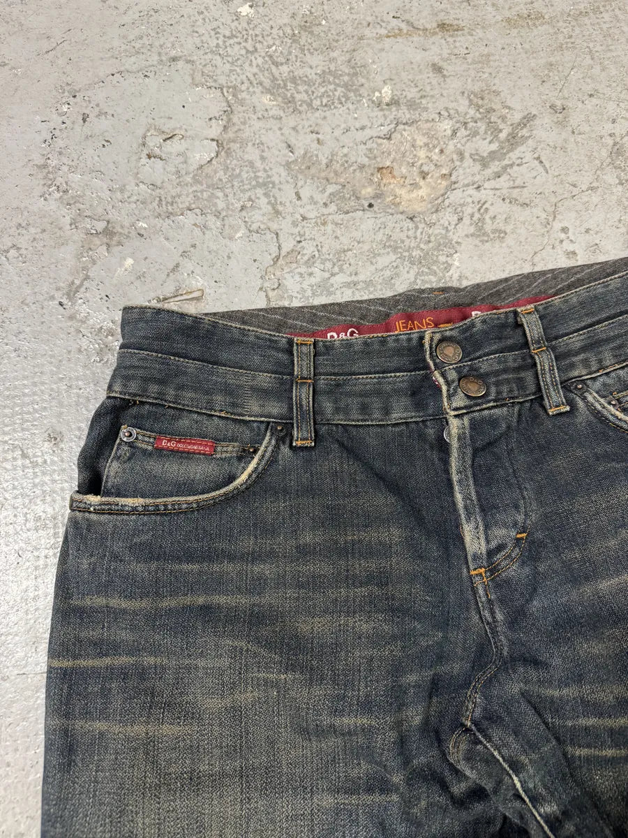 AW2003 Dolce & Gabbana Blue Faded Double Waisted Jeans (M) 7